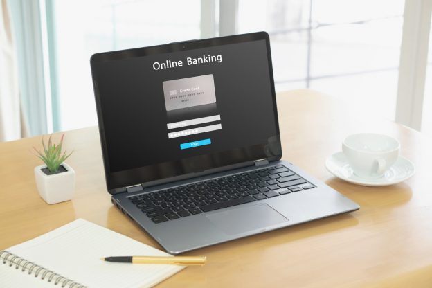 Laptop computer with 'online banking' on the screen