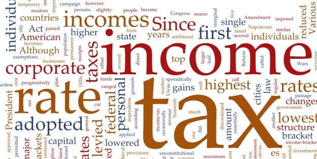 word cloud with words related to tax and income
