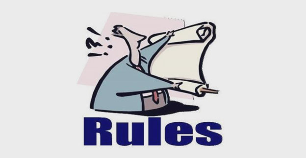 Clipart of confused contractor opening scroll about rules