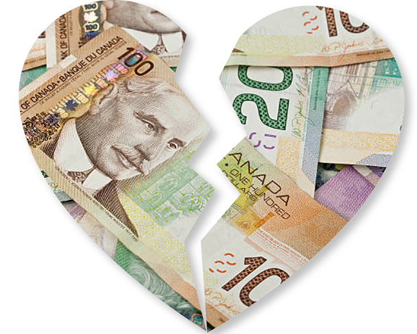 Separation & Divorce Broken Heart made out of money