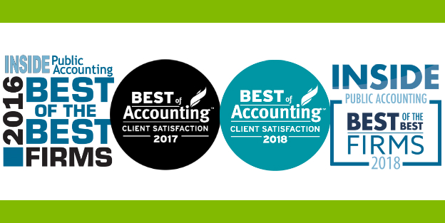 Graphic with multiple awards showing Award Winning Accounting Firm