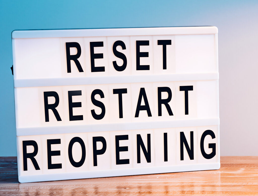 Reset. restart, reopening sign