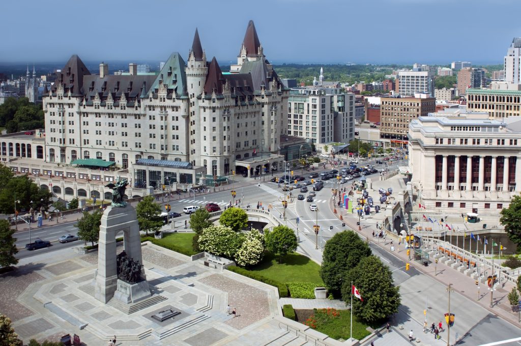 Arial shot of the Chateau Laurier in Ottawa