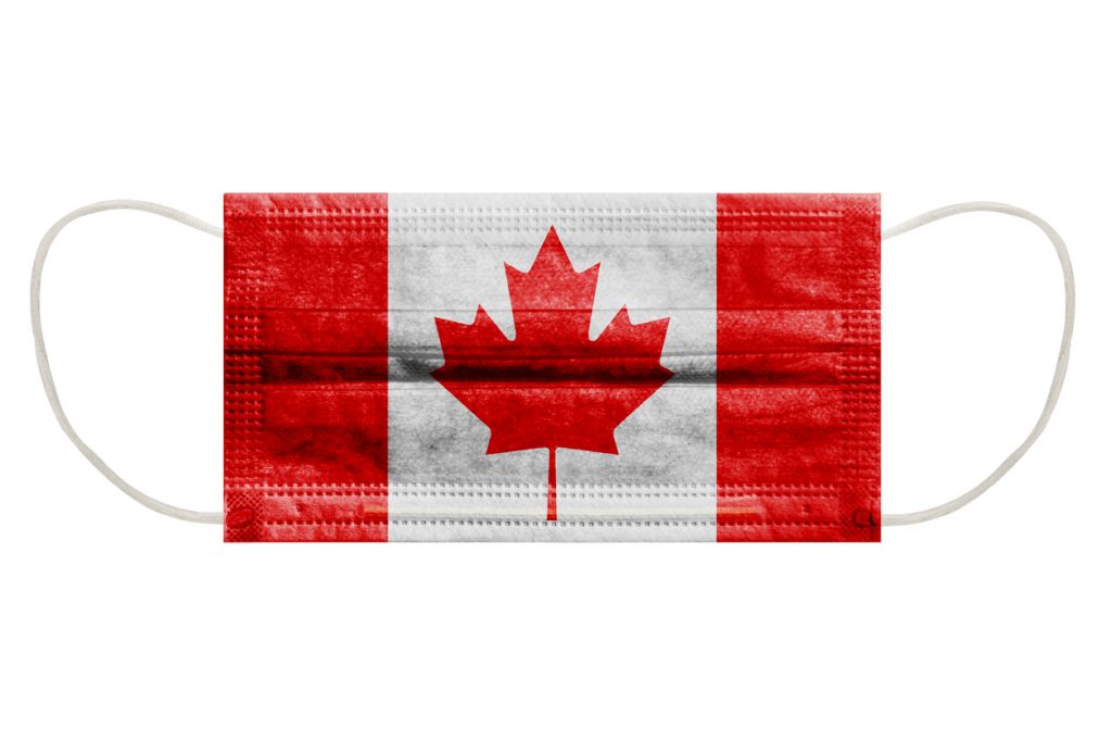 Facemask with Canadian flag printed on it