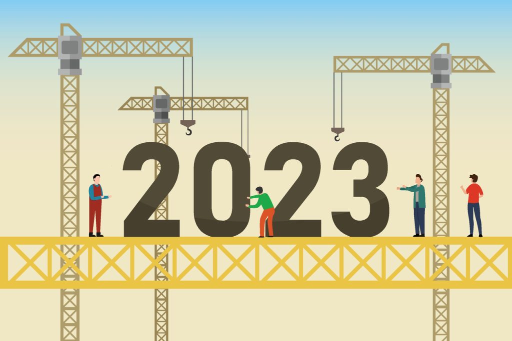 Illustration - construction cranes building '2023'
